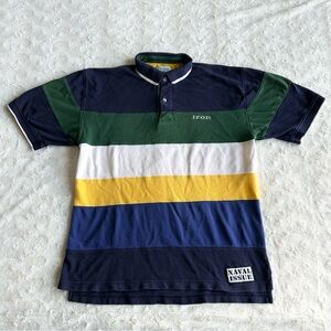 Vtg Izod Polo Shirt Mens Large Navy Blue Stripe Colorblock Retro Naval Issue 90s